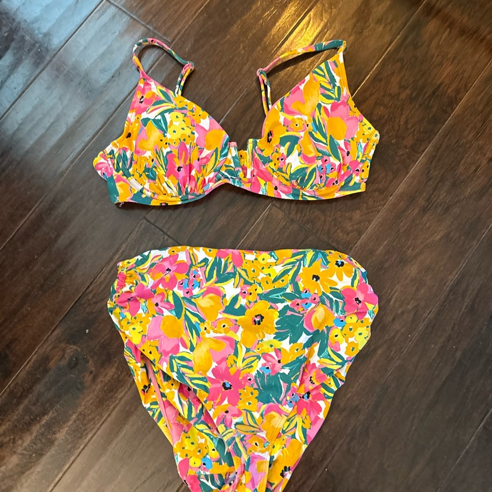 Anne Cole Pink and Yellow Floral Bikini
